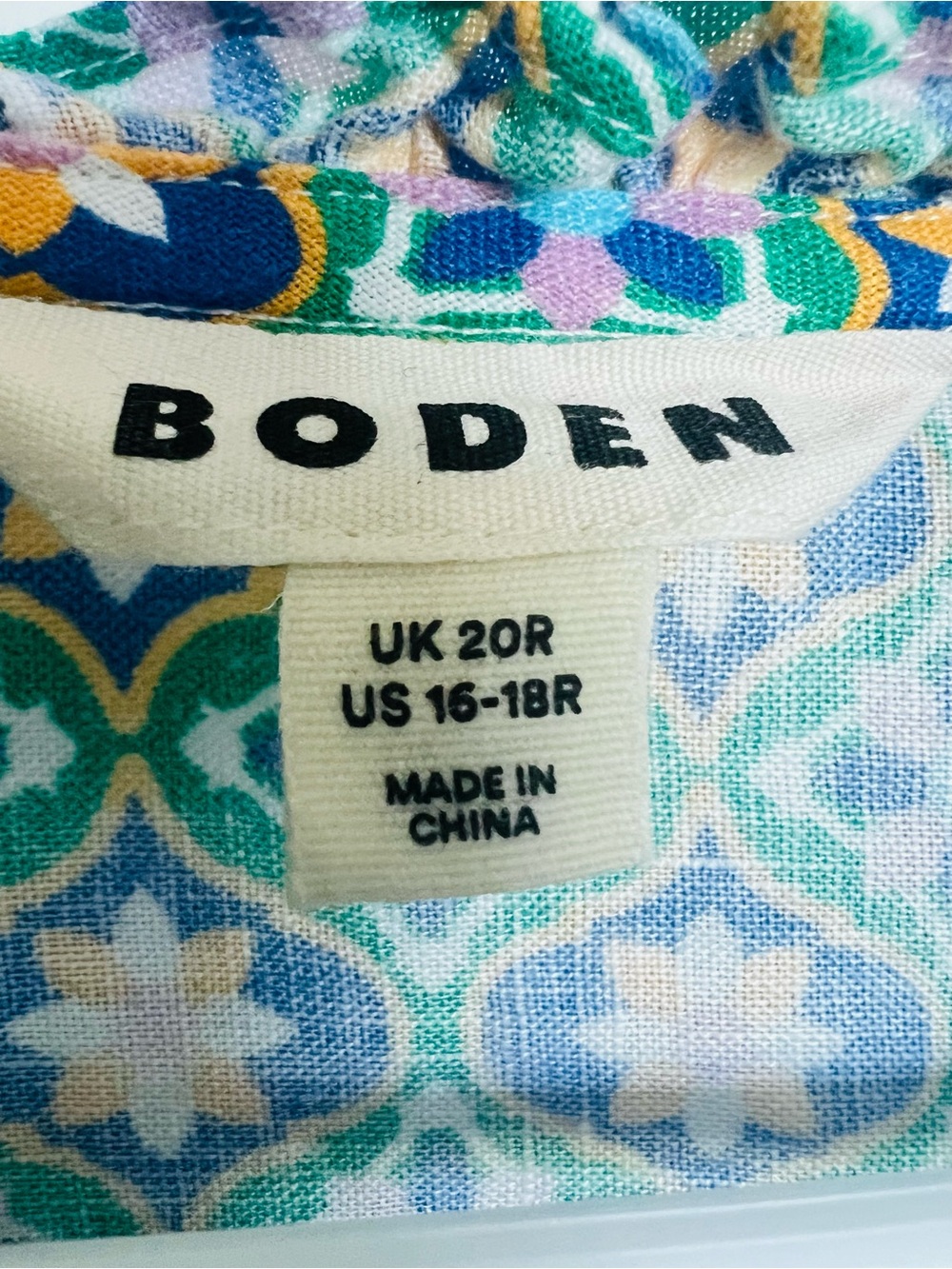 Boden Blue & Green Patterned Midi Dress - Picture 7 of 7